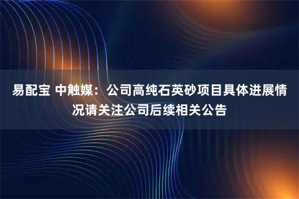 易配宝 中触媒：公司高纯石英砂项目具体进展情况请关注公司后续相关公告